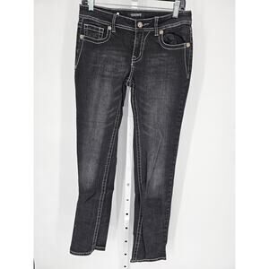 Fame Women's Black Cotton Blend Jeweled Low Rise Skinny Jeans Size 7